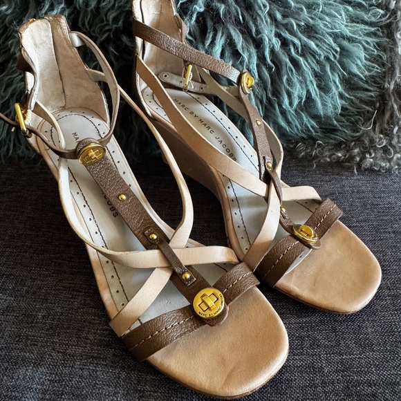 Marc by Marc Jacobs Leather Strappy Wedge Sandals Size 37.5 EU / 7 US - Picture 12 of 12